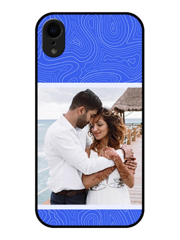 Custom iPhone XR Custom Metal Phone Case - Curved Line Art With Blue And White Design