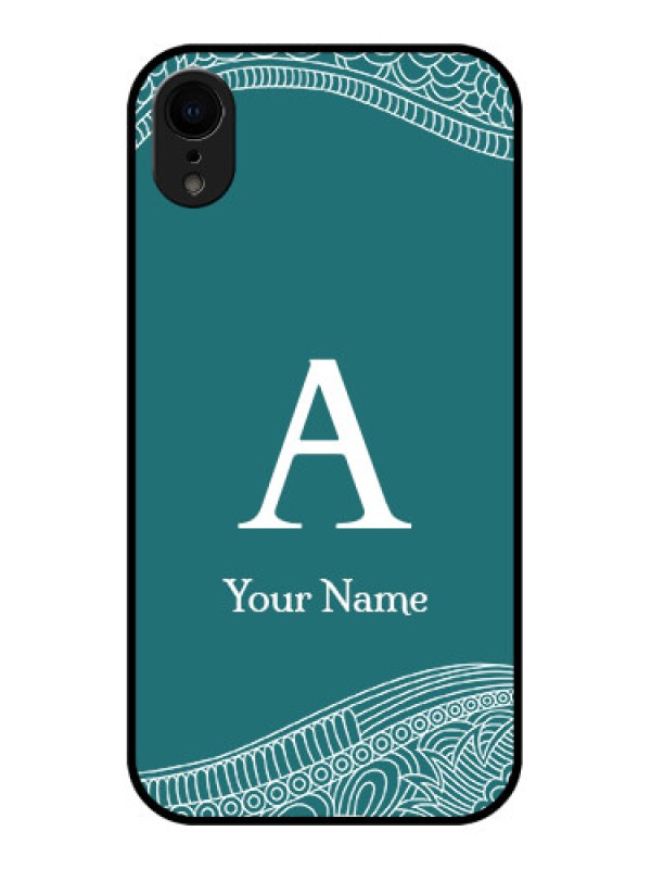 Custom iPhone XR Custom Metal Phone Case - Line Art Pattern With Custom Name Design