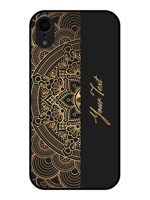 Custom iPhone XR Custom Metal Phone Case - Mandala Art With Custom Text Design