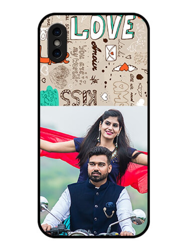 Custom iPhone XS Custom Metal Phone Case - Love Doodle Pattern