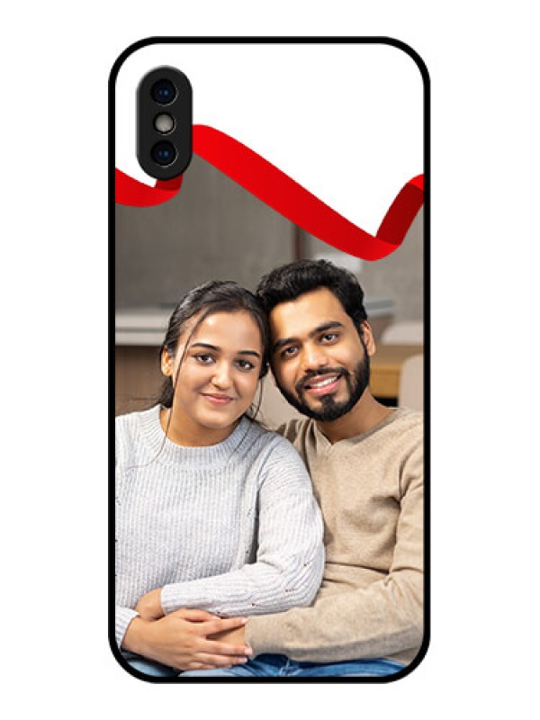 Custom iPhone XS Custom Metal Phone Case - Red Ribbon Frame Design
