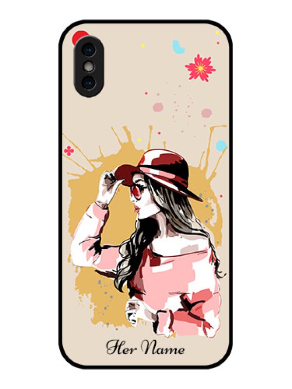 Custom iPhone XS Custom Metal Phone Case - Women With Pink Hat Design
