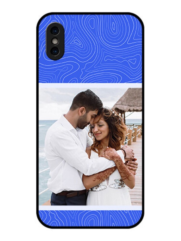Custom iPhone XS Custom Metal Phone Case - Curved Line Art With Blue And White Design