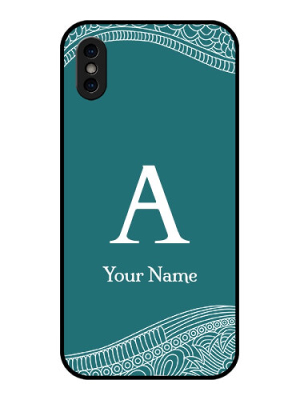 Custom iPhone XS Custom Metal Phone Case - Line Art Pattern With Custom Name Design