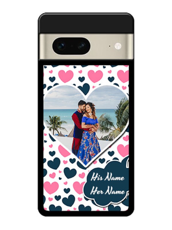 Custom Google Pixel 7 5G Custom Metal Phone CasePink and Blue Heart Design