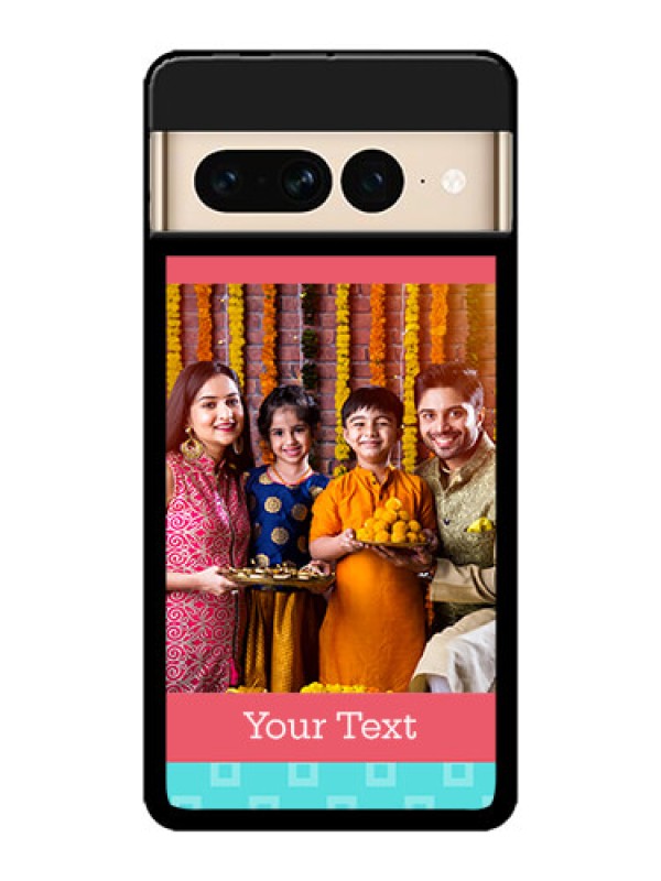 Custom Google Pixel 7 Pro 5G Custom Metal Phone CasePeach and Blue Color Design