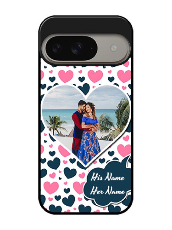 Custom Google Pixel 9 5G Custom Metal Phone Case - Pink and Blue Heart Design