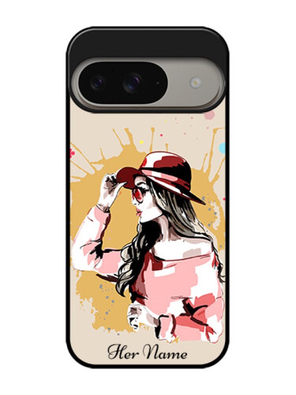 Custom Google Pixel 9 5G Custom Metal Phone Case - Women With Pink Hat Design