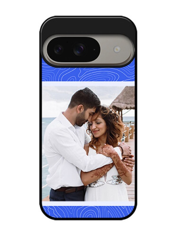 Custom Google Pixel 9 5G Custom Metal Phone Case - Curved Line Art With Blue And White Design