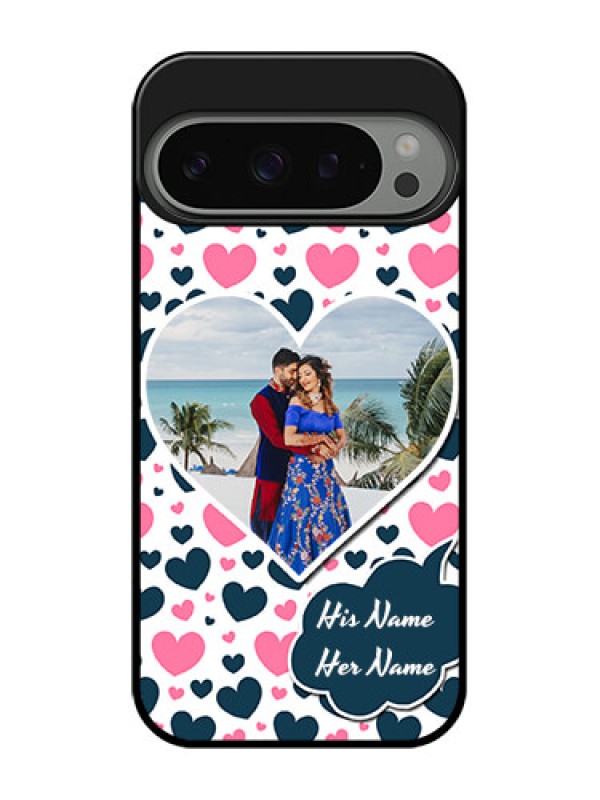 Custom Google Pixel 9 Pro 5G Custom Metal Phone Case - Pink and Blue Heart Design