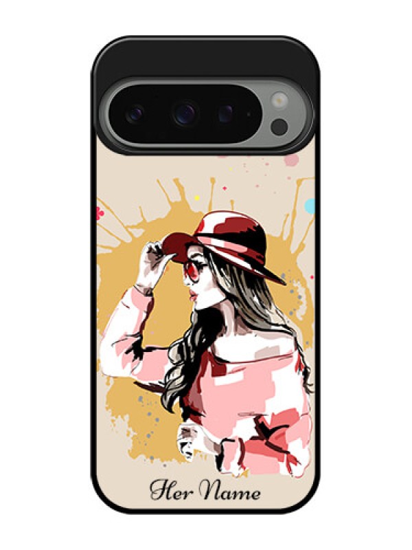 Custom Google Pixel 9 Pro 5G Custom Metal Phone Case - Women With Pink Hat Design