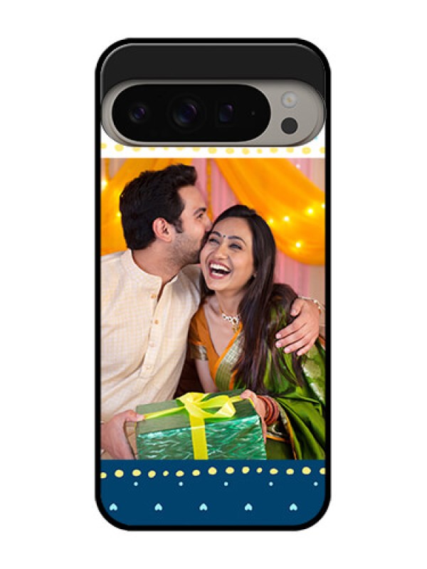 Custom Google Pixel 9 Pro Xl Custom Metal Phone CaseWhite And Blue Abstract Design