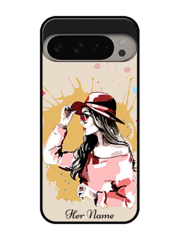 Custom Google Pixel 9 Pro Xl Custom Metal Phone CaseWomen With Pink Hat Design