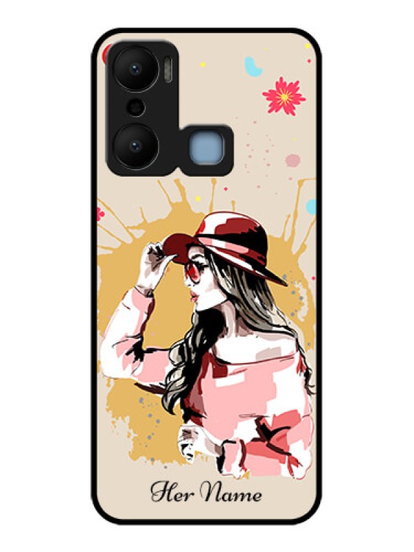 Custom Infinix Hot 20 Play Custom Metal Phone CaseWomen With Pink Hat Design