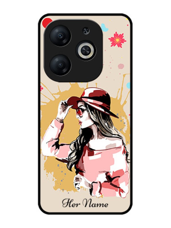 Custom Infinix Smart 8 Custom Metal Phone CaseWomen With Pink Hat Design