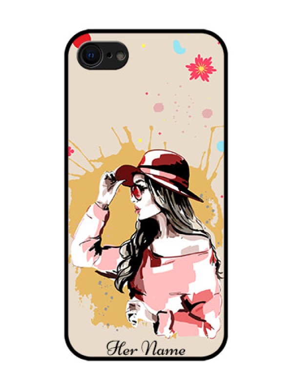 Custom iPhone SE 2020 Custom Metal Phone Case - Women With Pink Hat Design