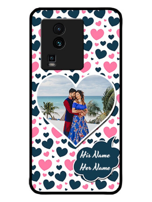 Custom iQOO Neo 7 5G Custom Metal Phone CasePink and Blue Heart Design