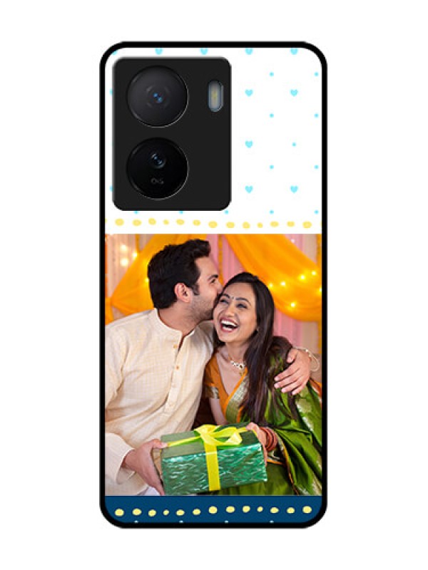 Custom iQOO Z7 5G Custom Metal Phone Case - White And Blue Abstract Design