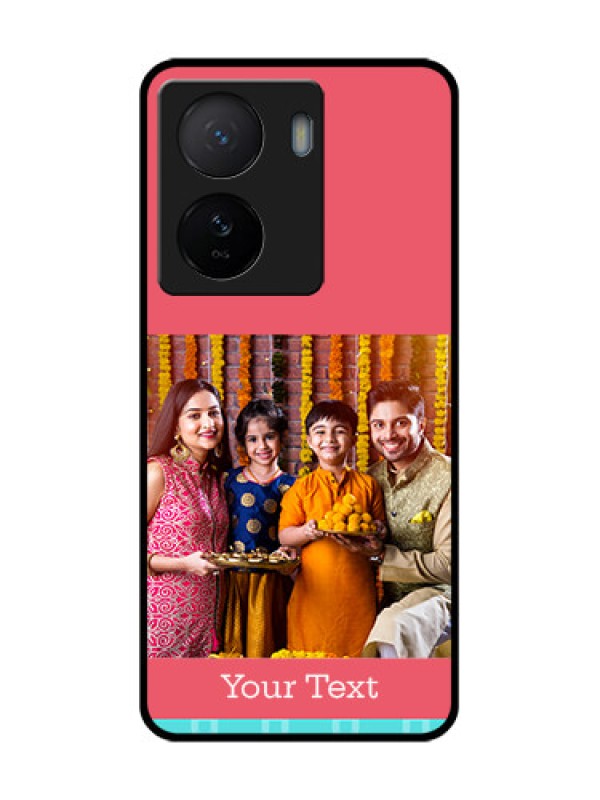 Custom iQOO Z7 5G Custom Metal Phone Case - Peach and Blue Color Design