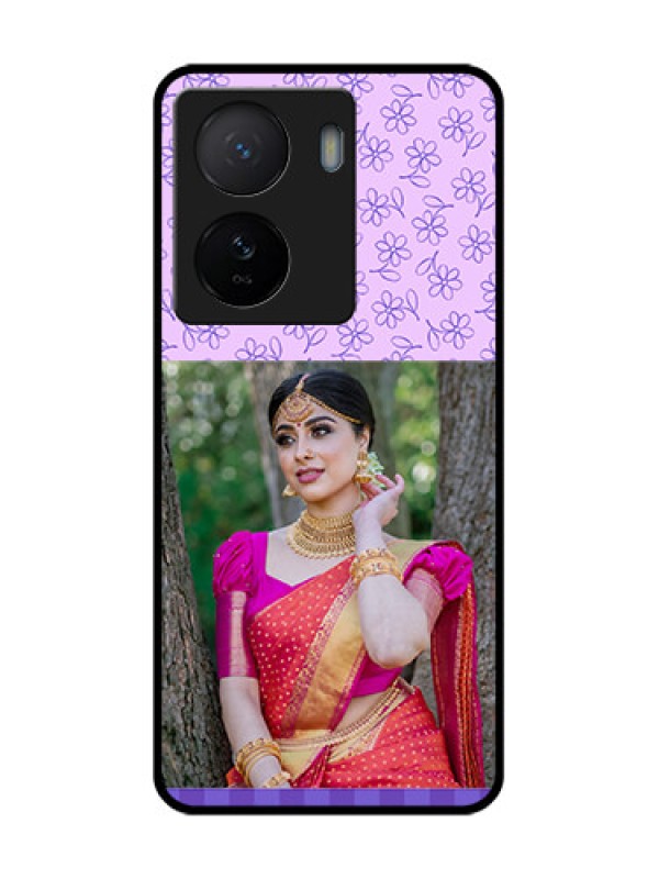 Custom iQOO Z7 5G Custom Metal Phone Case - Purple Floral Design