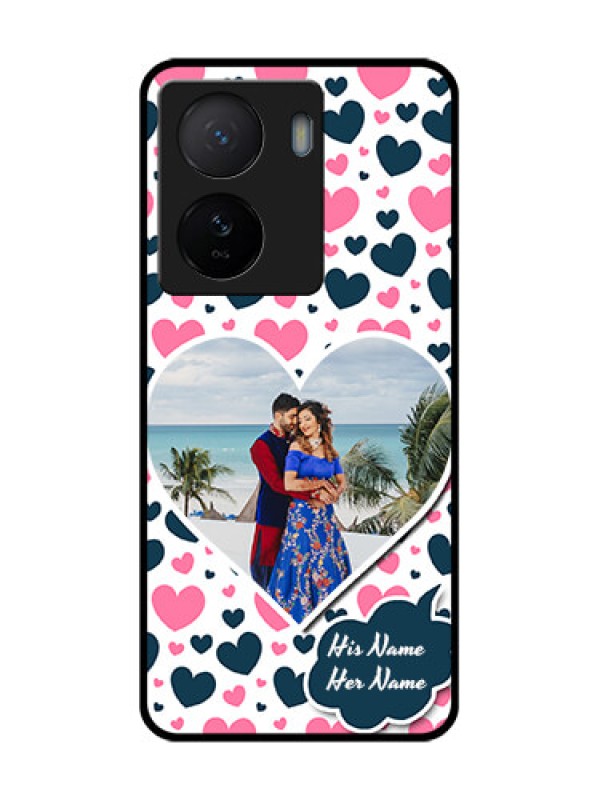Custom iQOO Z7 5G Custom Metal Phone Case - Pink and Blue Heart Design