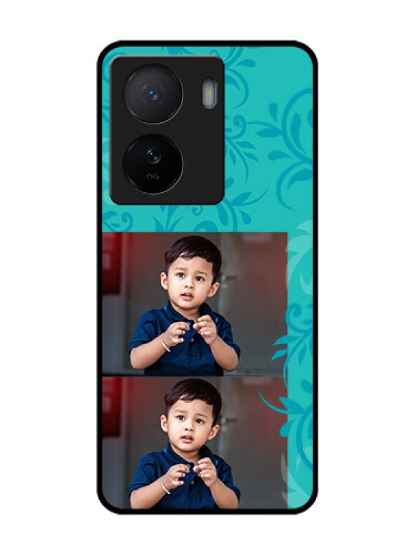 Custom iQOO Z7 5G Custom Metal Phone Case - With Photo And Green Floral Design