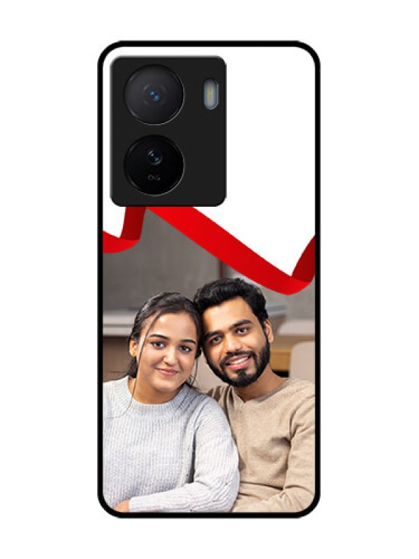 Custom iQOO Z7 5G Custom Metal Phone Case - Red Ribbon Frame Design