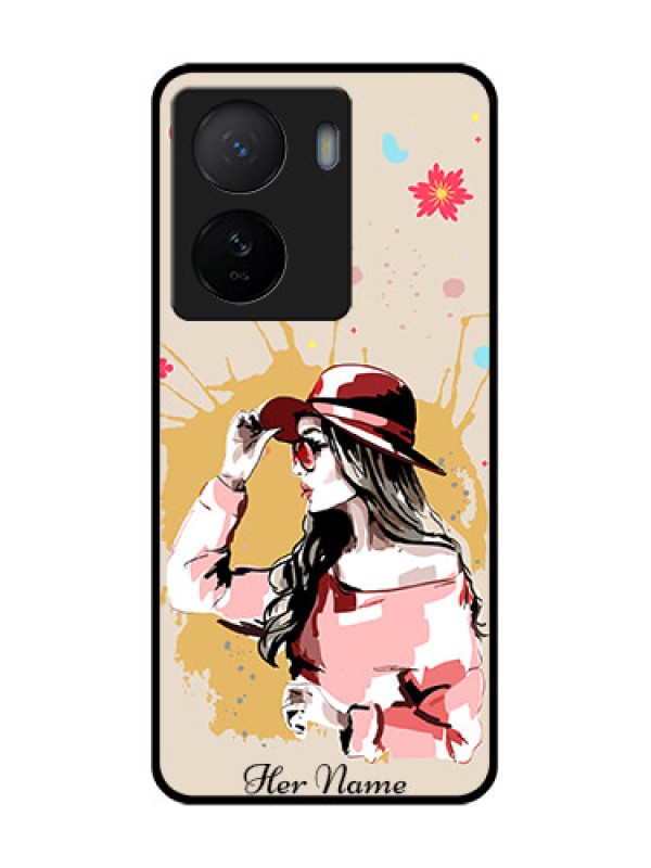 Custom iQOO Z7 5G Custom Metal Phone Case - Women With Pink Hat Design