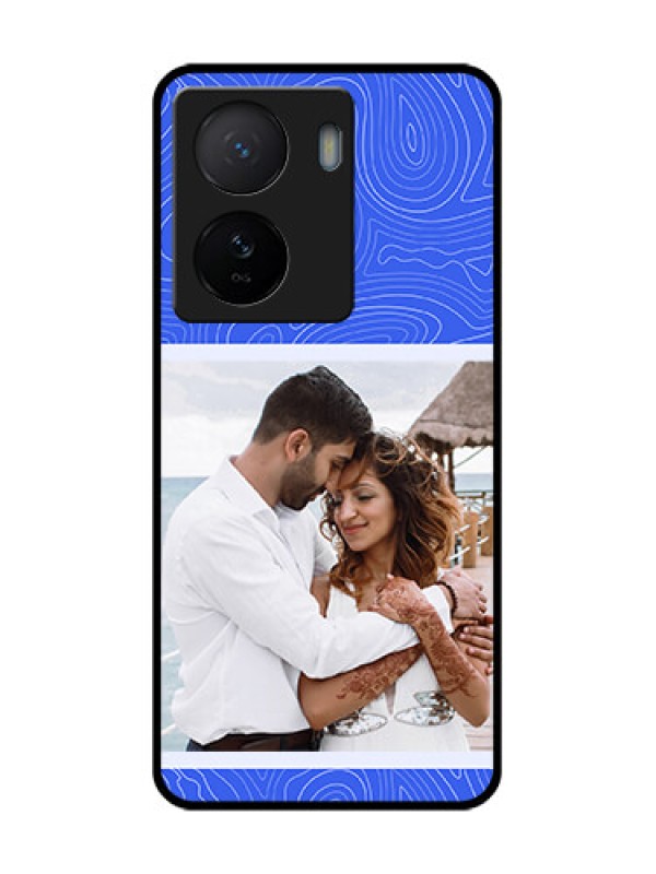 Custom iQOO Z7 5G Custom Metal Phone Case - Curved Line Art With Blue And White Design