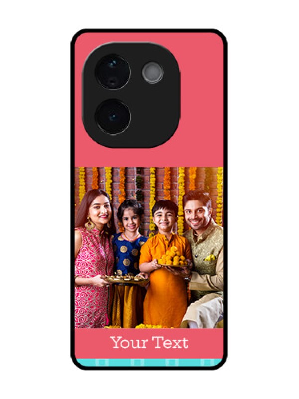 Custom iQOO Z9s Pro 5G Custom Metal Phone Case - Peach and Blue Color Design