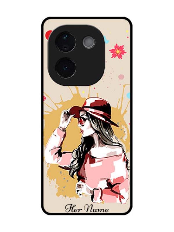 Custom iQOO Z9s Pro 5G Custom Metal Phone Case - Women With Pink Hat Design