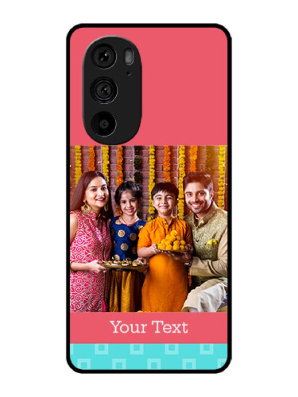 Custom Motorola Edge 30 Pro Custom Metal Phone Case - Peach and Blue Color Design