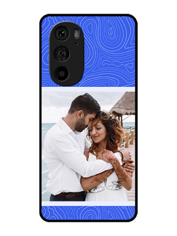 Custom Motorola Edge 30 Pro Custom Metal Phone Case - Curved Line Art With Blue And White Design