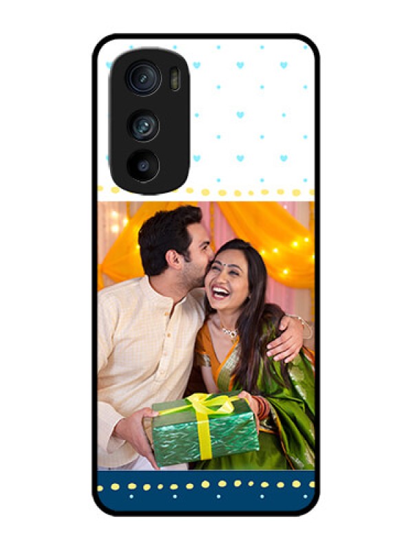 Custom Motorola Edge 30 Custom Metal Phone Case - White And Blue Abstract Design