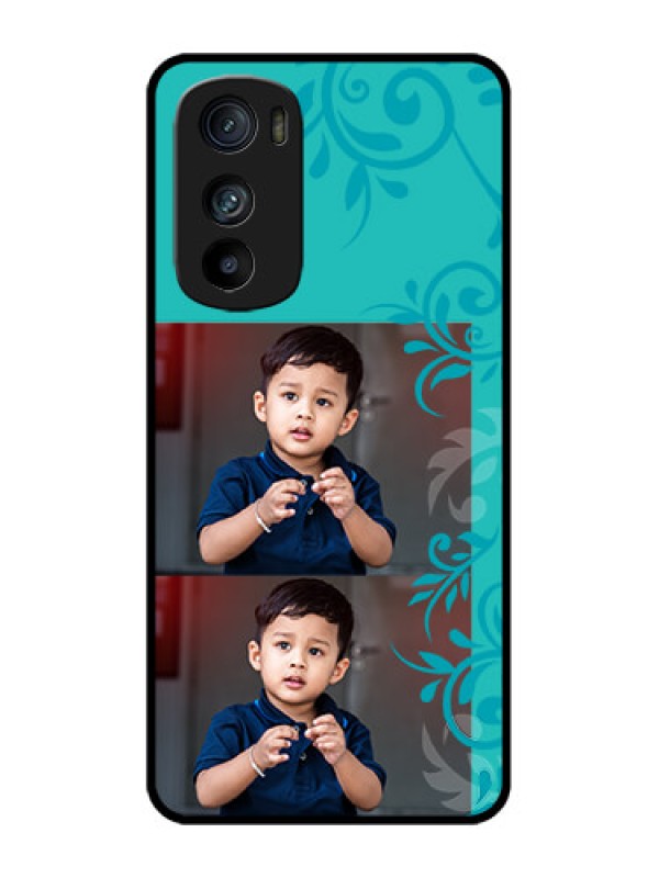 Custom Motorola Edge 30 Custom Metal Phone Case - With Photo And Green Floral Design