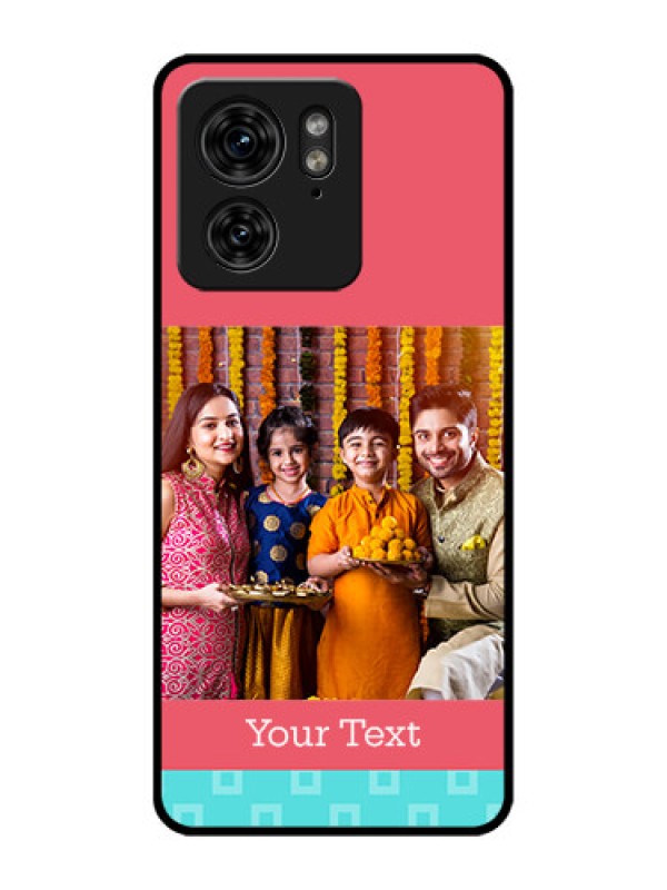 Custom Motorola Edge 40 Custom Metal Phone Case - Peach and Blue Color Design