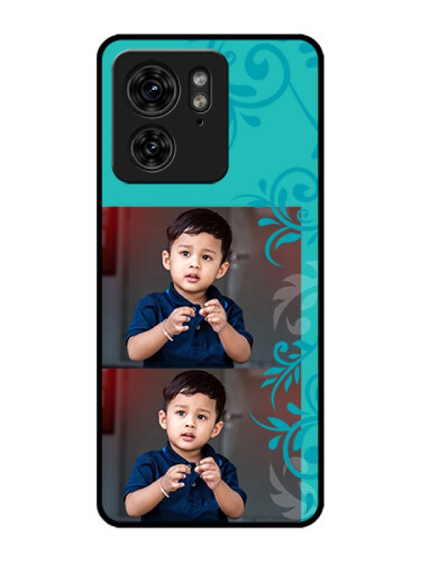 Custom Motorola Edge 40 Custom Metal Phone Case - With Photo And Green Floral Design