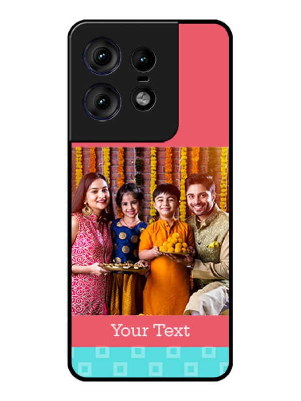 Custom Motorola Edge 50 Pro 5G Custom Metal Phone CasePeach and Blue Color Design