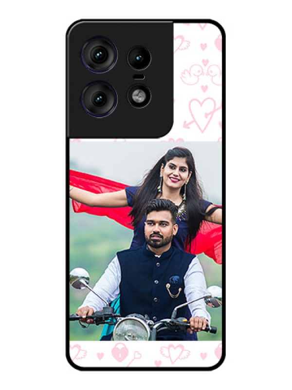 Custom Motorola Edge 50 Pro 5G Custom Metal Phone CasePink Flying Heart Design