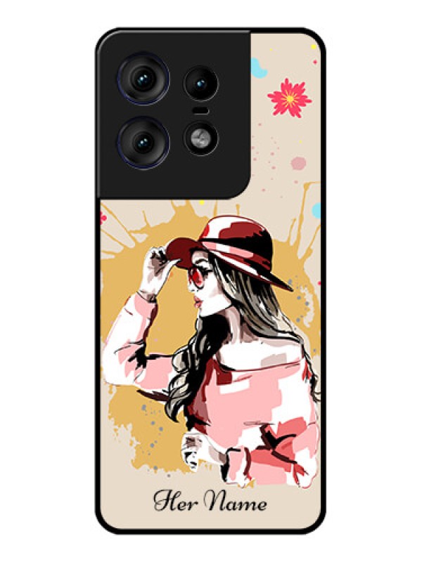 Custom Motorola Edge 50 Pro 5G Custom Metal Phone CaseWomen With Pink Hat Design