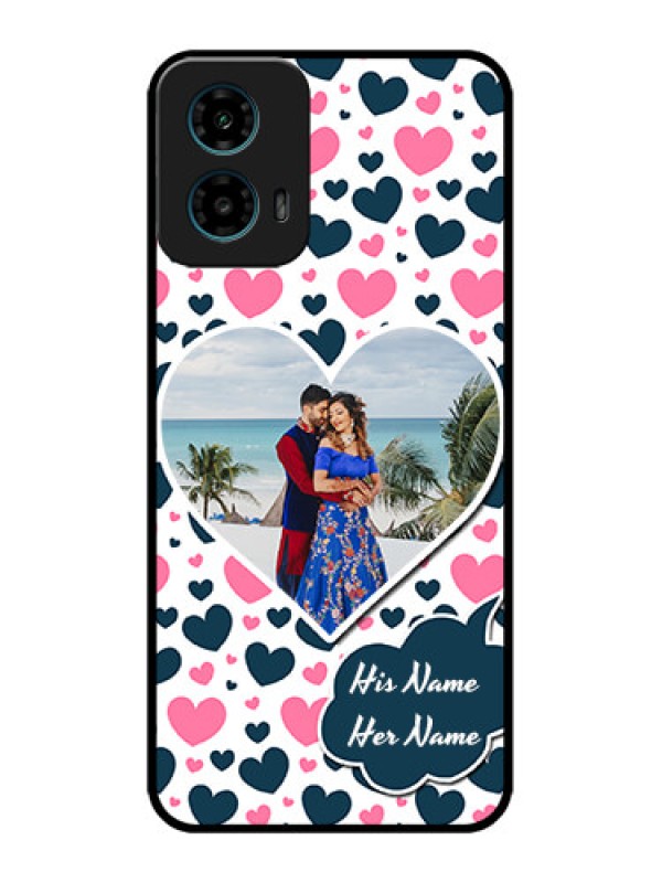 Custom Motorola G45 5G Custom Metal Phone Case - Pink & Blue Heart Design