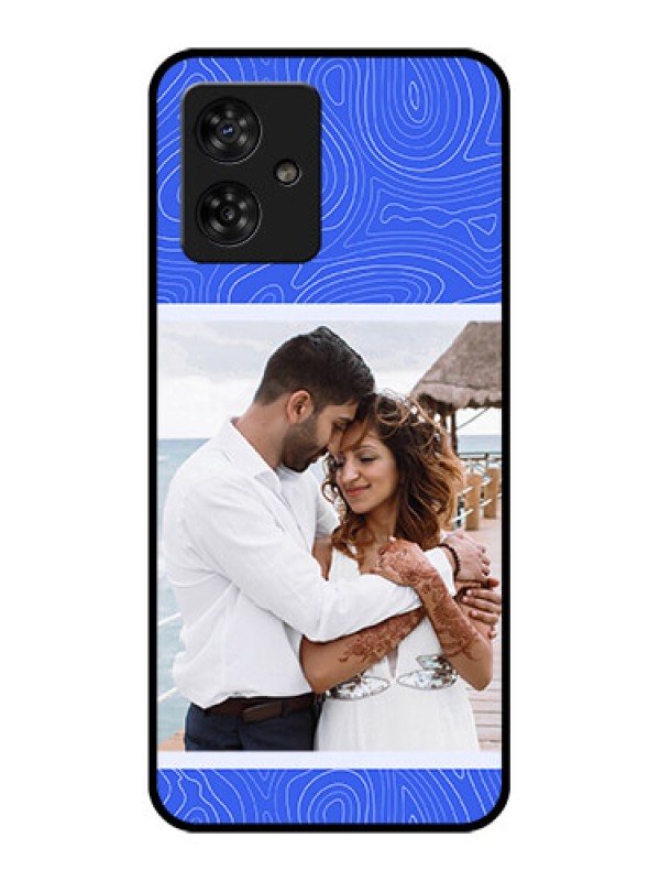Custom Motorola G54 5G Custom Metal Phone CaseCurved Line Art With Blue And White Design