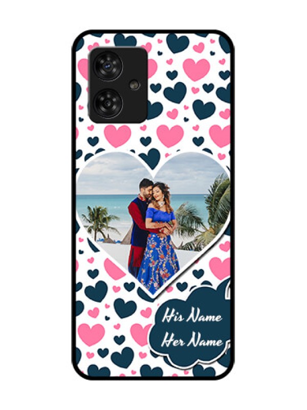 Custom Motorola Moto G64 5G Custom Metal Phone CasePink and Blue Heart Design