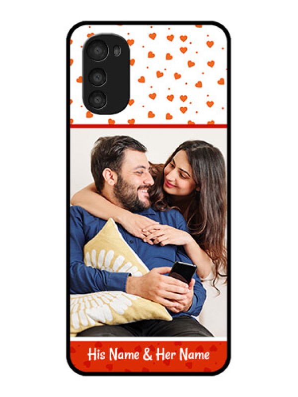 Custom Moto E32s Custom Metal Phone Case - Orange Love Symbol Design