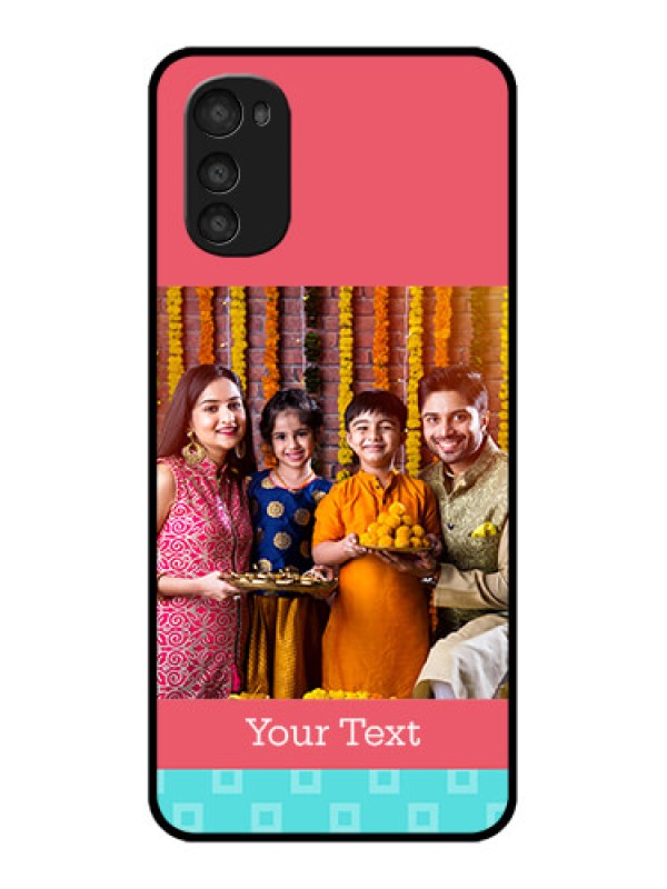 Custom Moto E32s Custom Metal Phone Case - Peach and Blue Color Design