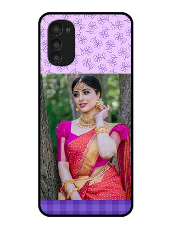 Custom Moto E32s Custom Metal Phone Case - Purple Floral Design