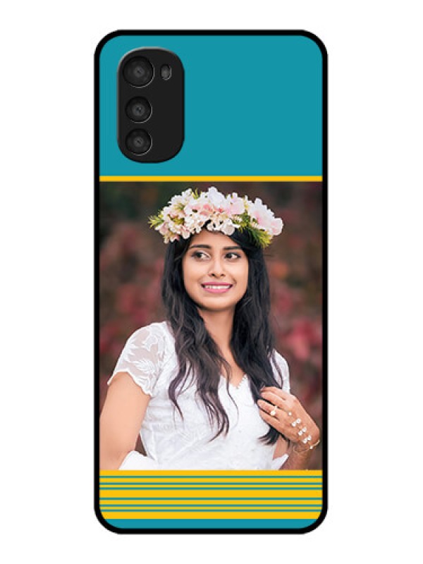 Custom Moto E32s Custom Metal Phone Case - Yellow and Blue Design