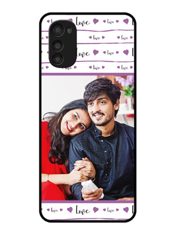 Custom Moto E32s Custom Metal Phone Case - Couples Heart Design