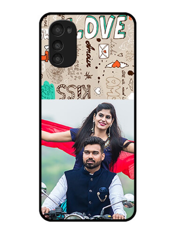Custom Moto E32s Custom Metal Phone Case - Love Doodle Pattern