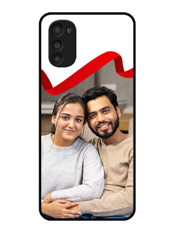 Custom Moto E32s Custom Metal Phone Case - Red Ribbon Frame Design